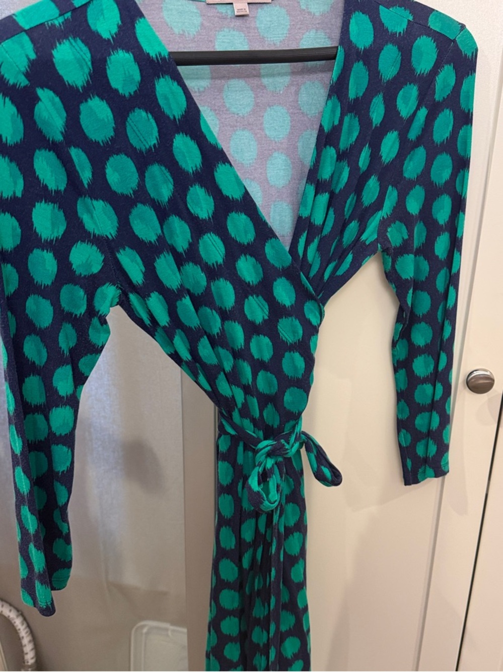 Navy & green wrap dress
